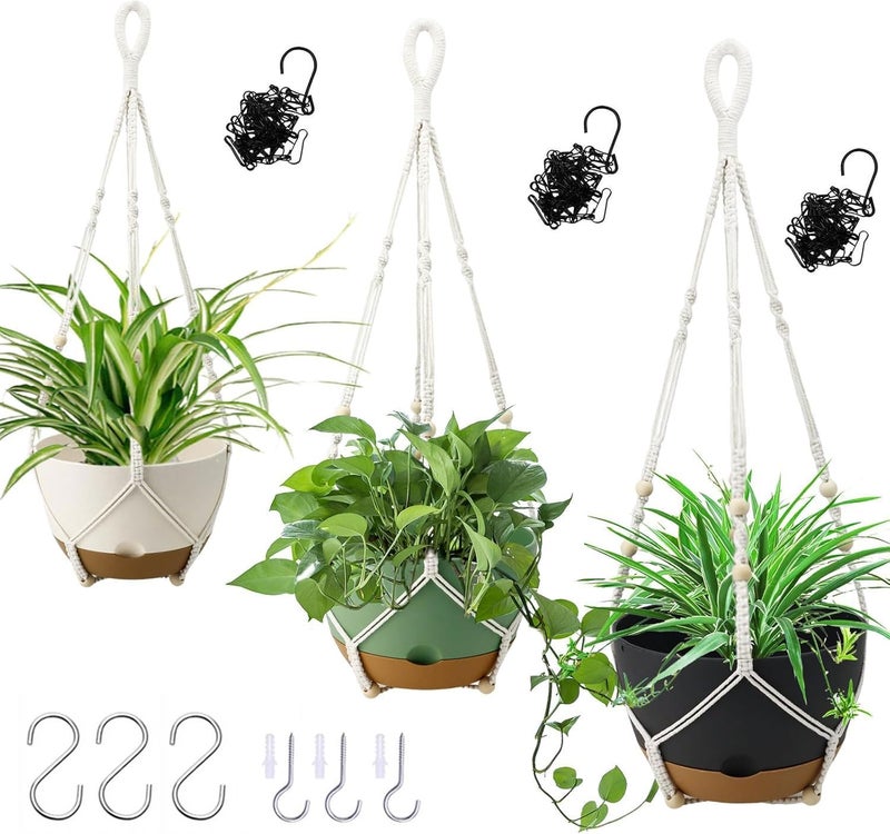 Koalaime 3 Pack Hanging Planters Set, 8 Inch Indoor Outdoor Hanging Plant Pot Basket,Hanging Flower Pot with Drainage Hole with 3 Hooks for Garden Home(8 inch Combination) - Image 1
